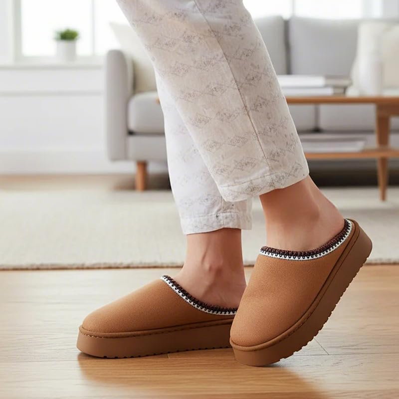 Women’s Fuzzy Winter Slippers, Plush Faux Fur House Shoes with Memory Foam, Cozy Warm Indoor Slip-On Slippers with Non-Slip Sole, Cute Fluffy Home Shoes for Girls & Ladies