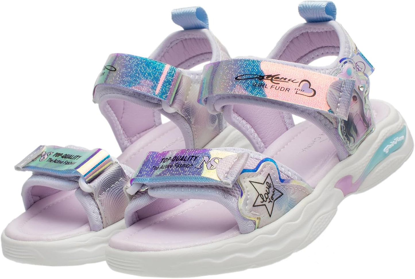 Lucky Kids Girls Cute Waterproof Open Toe Sports Sandals with Hook & Loop Closure for Toddlers and Little Kids - Ideal for Hiking and Beach Outdoor Activities
