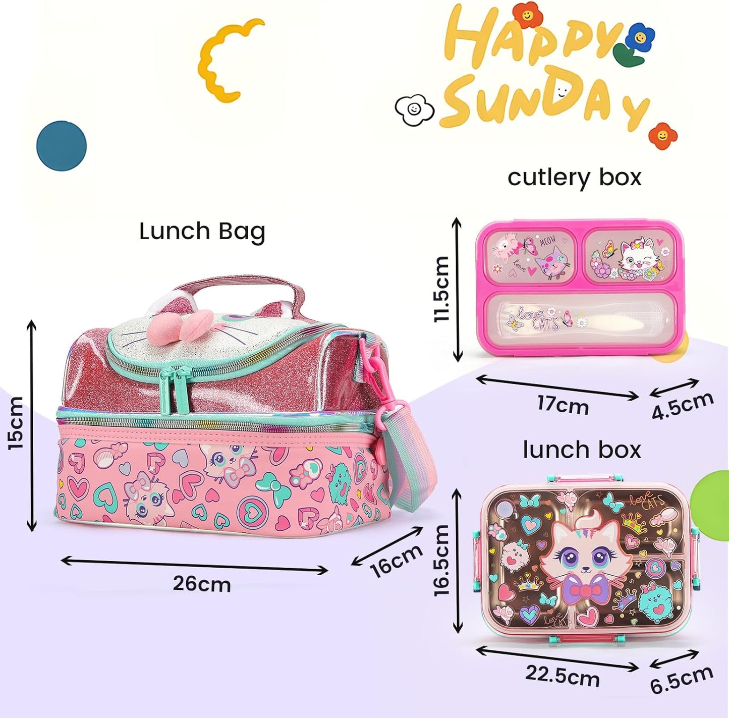 Kids Lunch Box Set with Insulated Bag, Bento Lunch Container & Utensils – Cute Cartoon Designs for Boys & Girls, Leakproof, BPA-Free, Easy to Carry School Lunch Kit