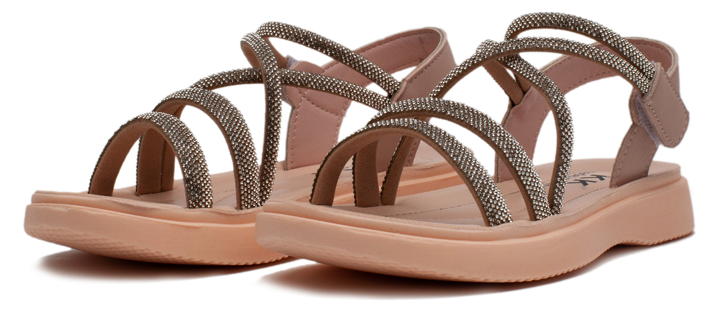 Kids King Sparkly Rhinestone Slip on Flat Sandals