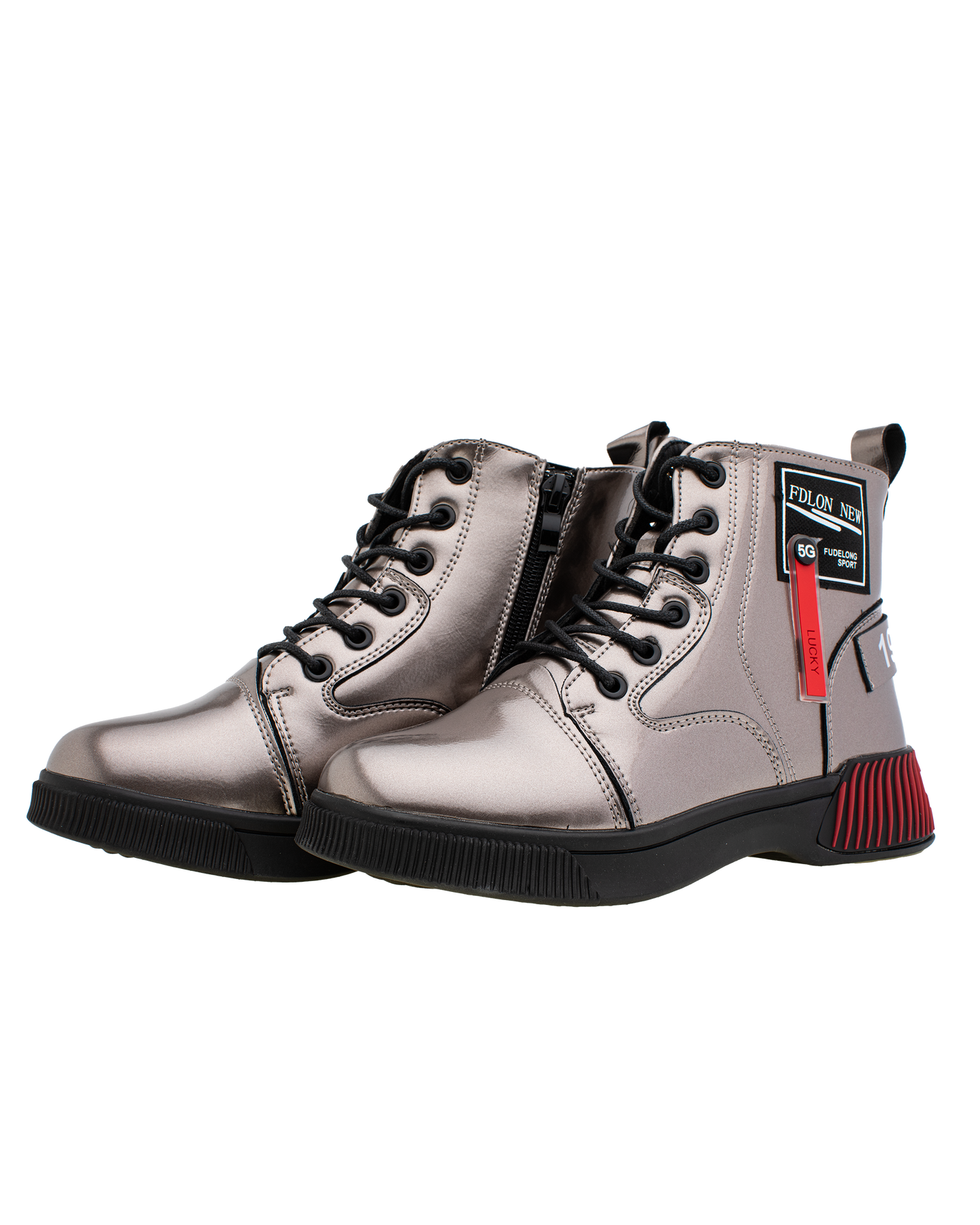 Lucky Kids Lace-Up Glossy Ankle Boots