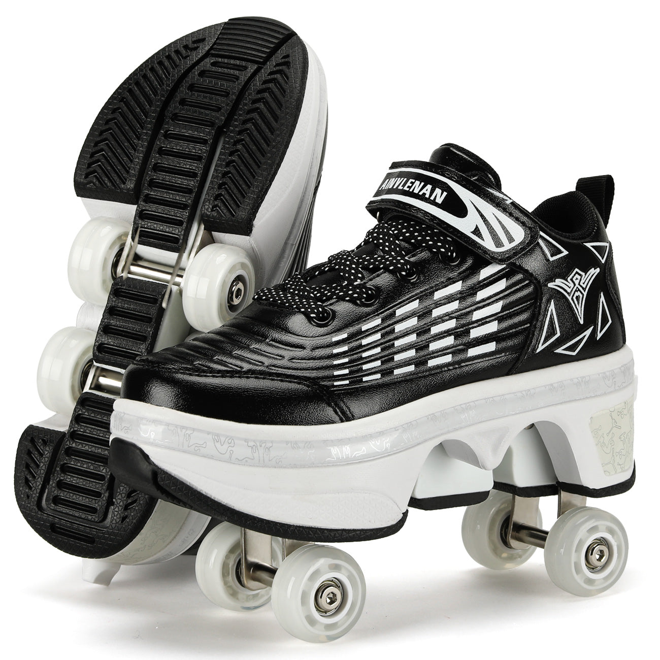 Lucky Kids Classic 2-in-1 Retractable Roller Skates Shoes Stealth Convertible Skate Sneakers