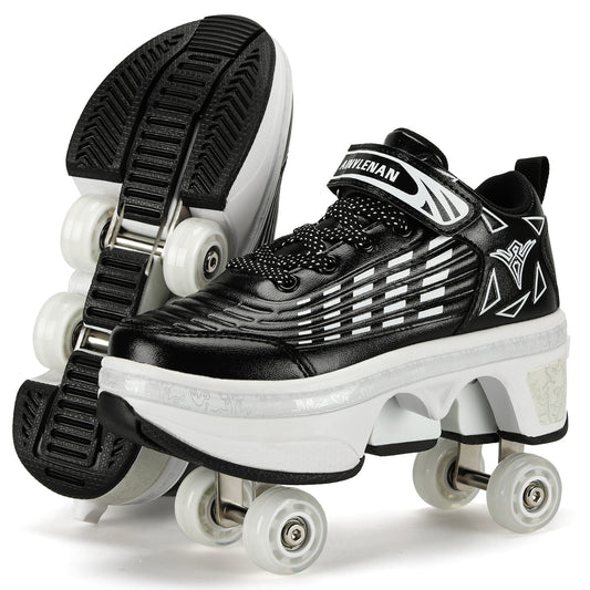 Lucky Kids Classic 2-in-1 Retractable Roller Skates Shoes Stealth Convertible Skate Sneakers