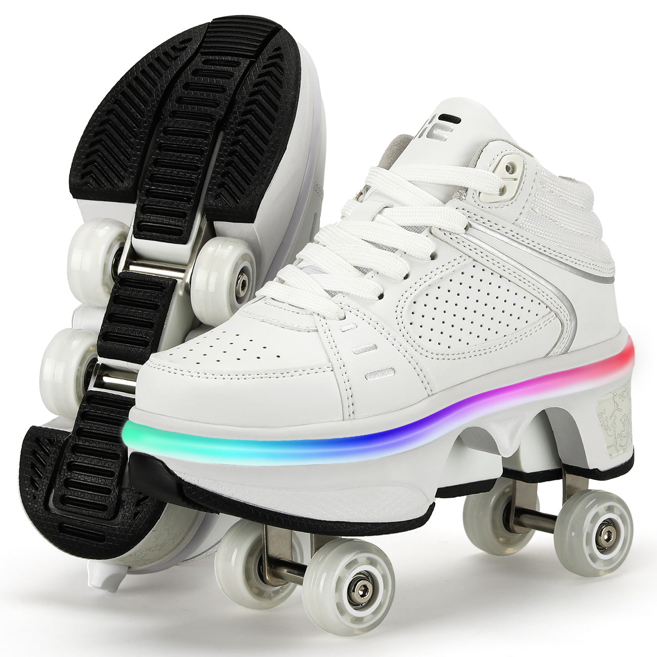 Lucky Kids Light-Up Rechargeable 2-in-1 Retractable Roller Skates Shoes Convertible Skate Sneakers for Kids & Adults