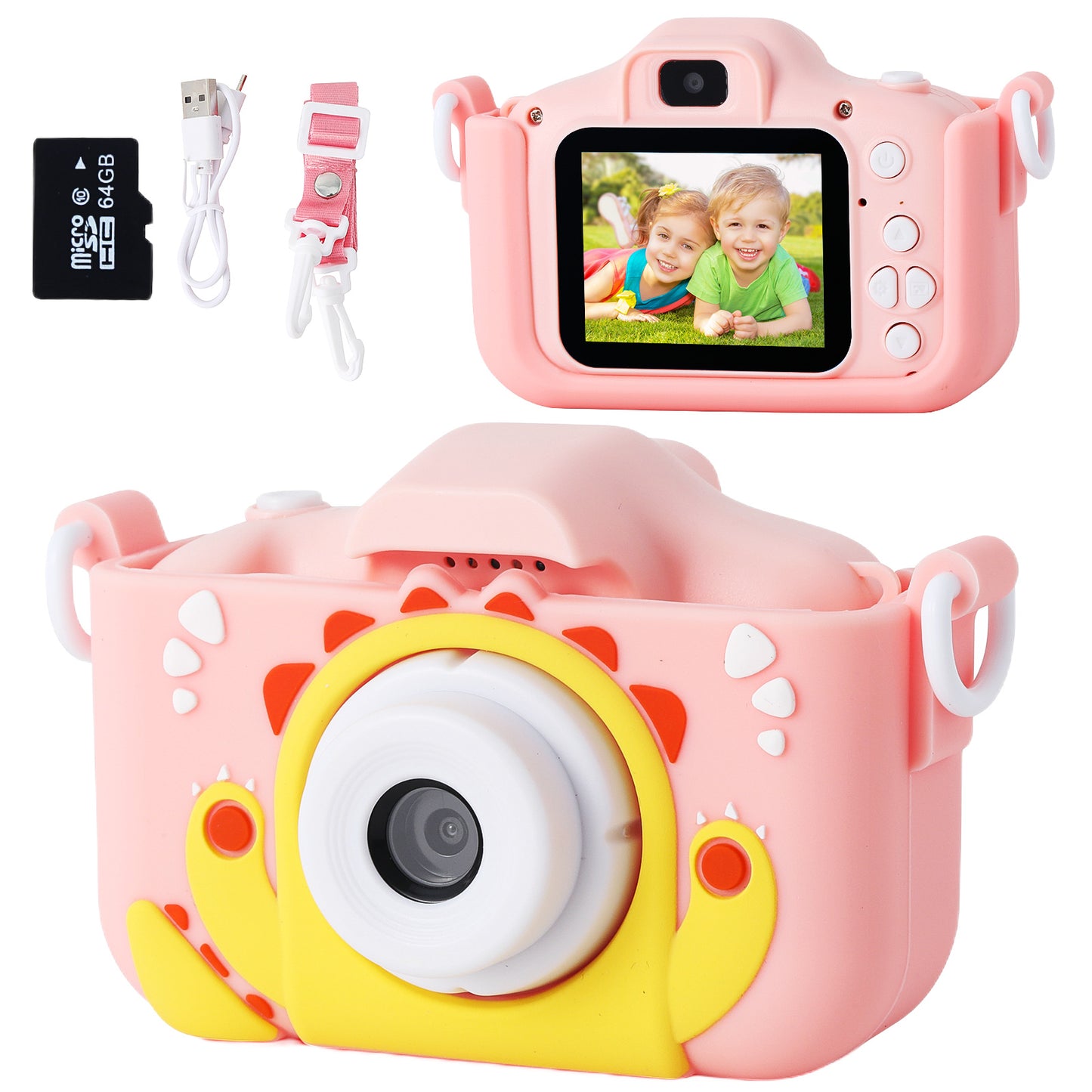 Camera For Kids,Toddler Kids Digital Camera Gift for Girls Boys 3-12 Age, Perfect Gift for Christmas and Birthdays, Kids Camera with 64G SD Card, 1080P HD Video Recording (pink Dinosaur)