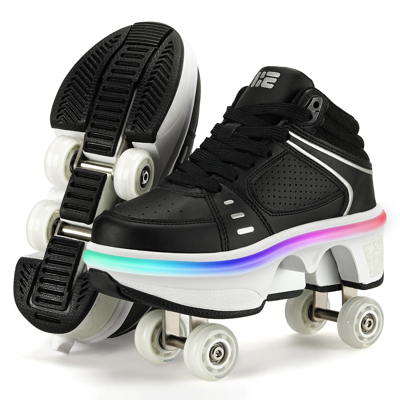 Lucky Kids Light-Up Rechargeable 2-in-1 Retractable Roller Skates Shoes Convertible Skate Sneakers for Kids & Adults