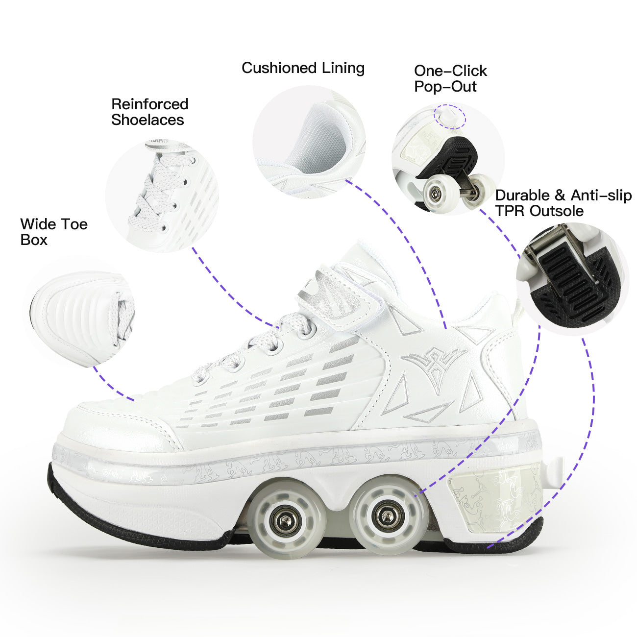 Lucky Kids Classic 2-in-1 Retractable Roller Skates Shoes Stealth Convertible Skate Sneakers