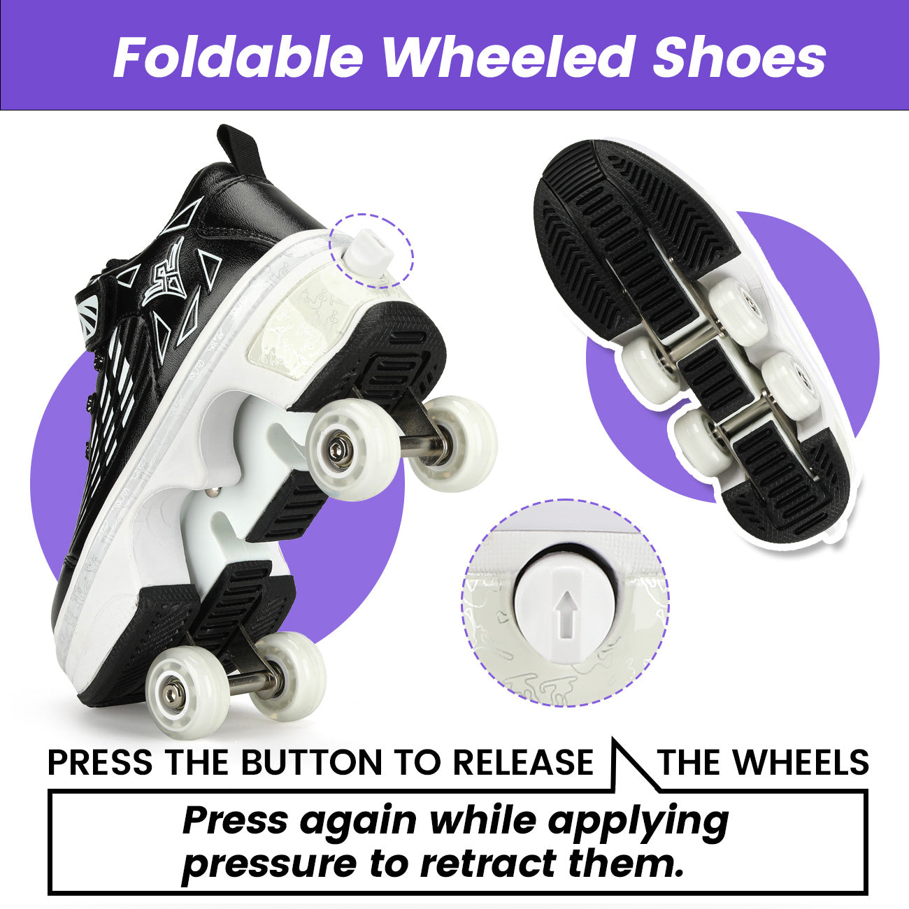Lucky Kids Classic 2-in-1 Retractable Roller Skates Shoes Stealth Convertible Skate Sneakers