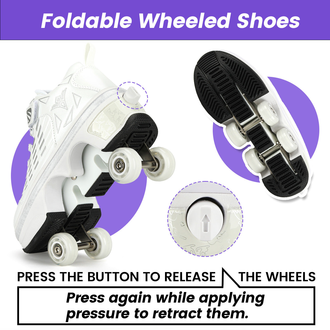Lucky Kids Classic 2-in-1 Retractable Roller Skates Shoes Stealth Convertible Skate Sneakers