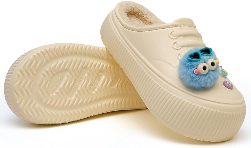 Waterproof Slippers Women Fur Lined Clogs Winter Garden Shoes Warm House Slippers Indoor Outdoor Mules