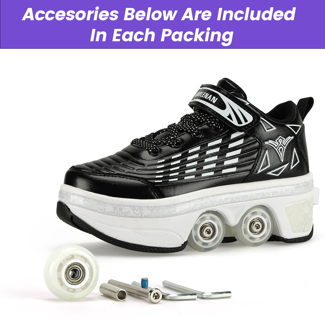 Lucky Kids Classic 2-in-1 Retractable Roller Skates Shoes Stealth Convertible Skate Sneakers