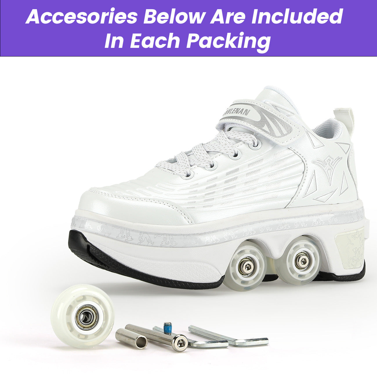 Lucky Kids Classic 2-in-1 Retractable Roller Skates Shoes Stealth Convertible Skate Sneakers