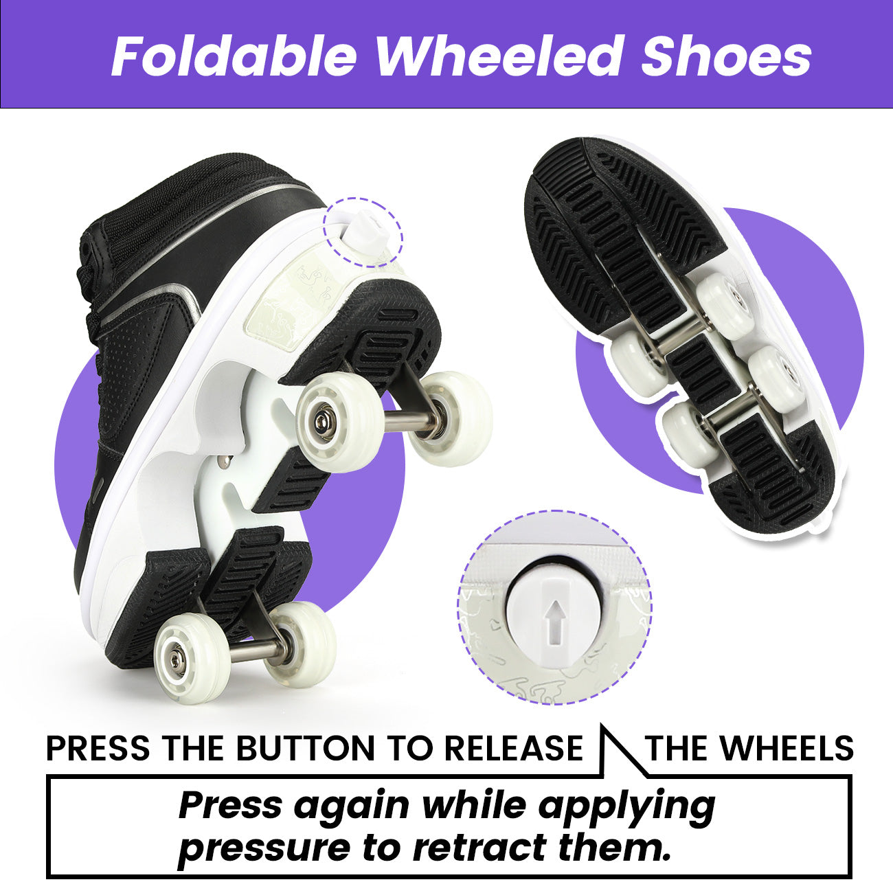 Lucky Kids Light-Up Rechargeable 2-in-1 Retractable Roller Skates Shoes Convertible Skate Sneakers for Kids & Adults