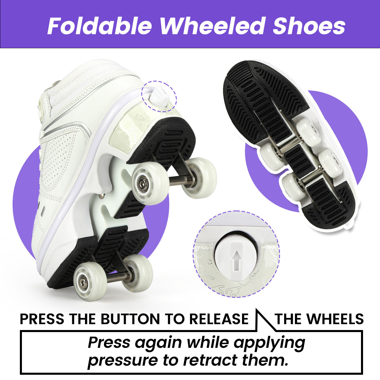 Lucky Kids Light-Up Rechargeable 2-in-1 Retractable Roller Skates Shoes Convertible Skate Sneakers for Kids & Adults