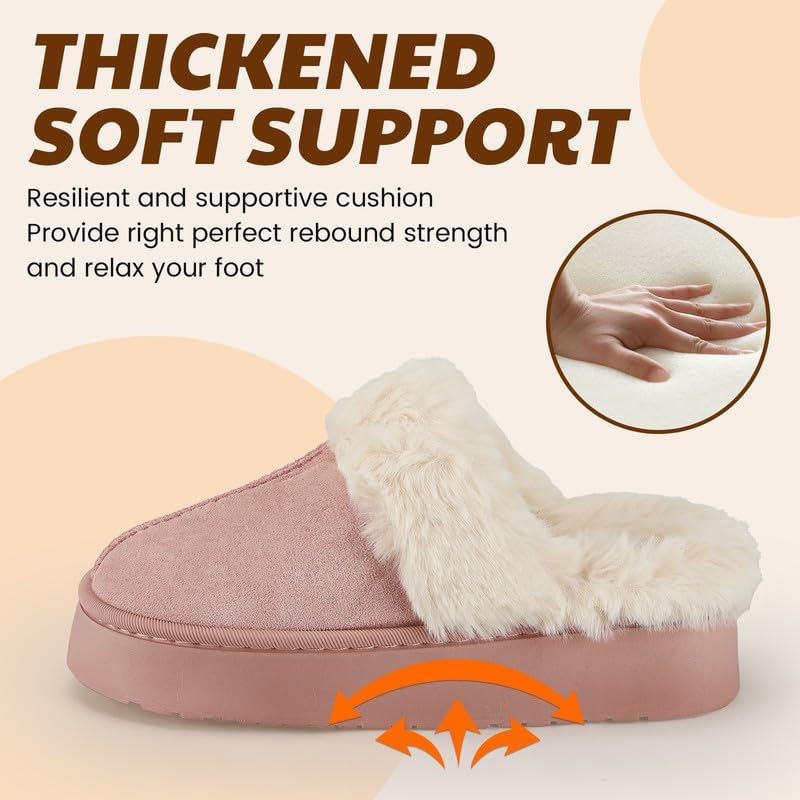 Women’s Fuzzy Slippers, Indoor Plush Faux Fur House Shoes with Memory Foam,Cute Fluffy Home Shoes for Girls & Ladies Cozy Warm Indoor Slip-On Slippers with Non-Slip Sole