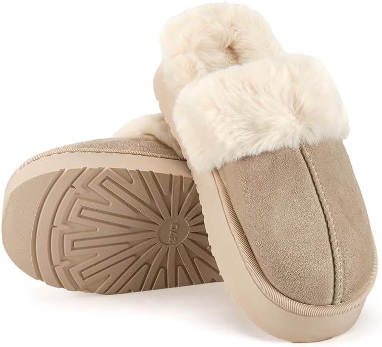 Women’s Fuzzy Slippers, Indoor Plush Faux Fur House Shoes with Memory Foam,Cute Fluffy Home Shoes for Girls & Ladies Cozy Warm Indoor Slip-On Slippers with Non-Slip Sole