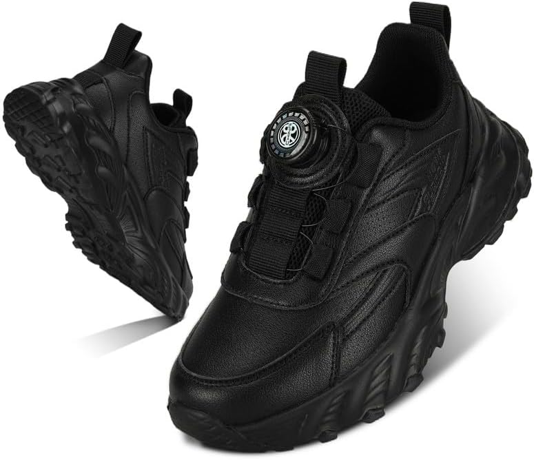 Kids Sneakers with Adjustable Dial Laces - Breathable Running Shoes for Boys Girls, Lightweight No Tie Twist Lace Athletic Shoes for School Sports