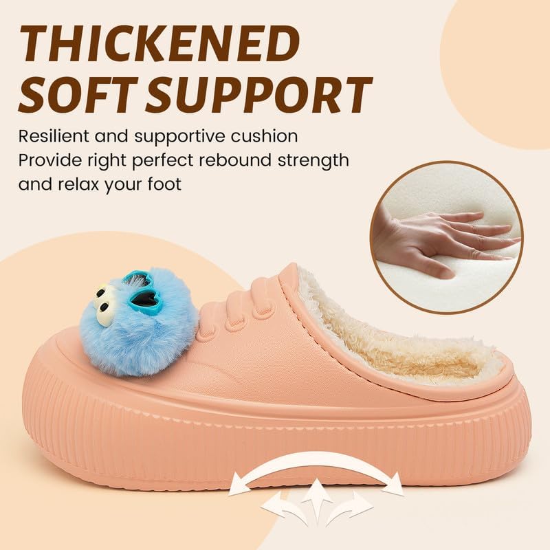 Waterproof Slippers Women Fur Lined Clogs Winter Garden Shoes Warm House Slippers Indoor Outdoor Mules