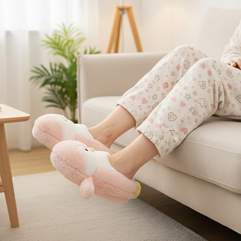 Funny Cartoon Plush Slippers for Adults – Warm Fleece Memory Foam Indoor Shoes, Soft Cozy House Slippers with Non-Slip Sole for Women