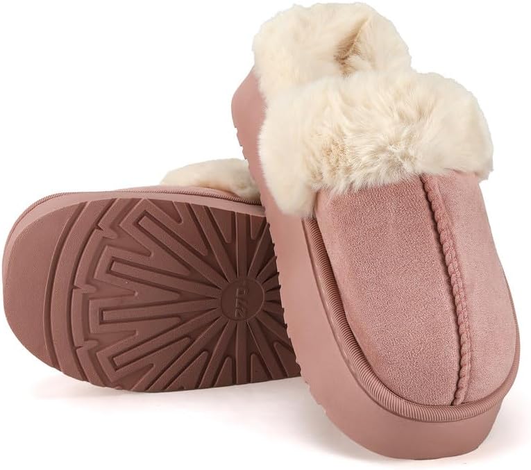 Women’s Fuzzy Slippers, Indoor Plush Faux Fur House Shoes with Memory Foam,Cute Fluffy Home Shoes for Girls & Ladies Cozy Warm Indoor Slip-On Slippers with Non-Slip Sole