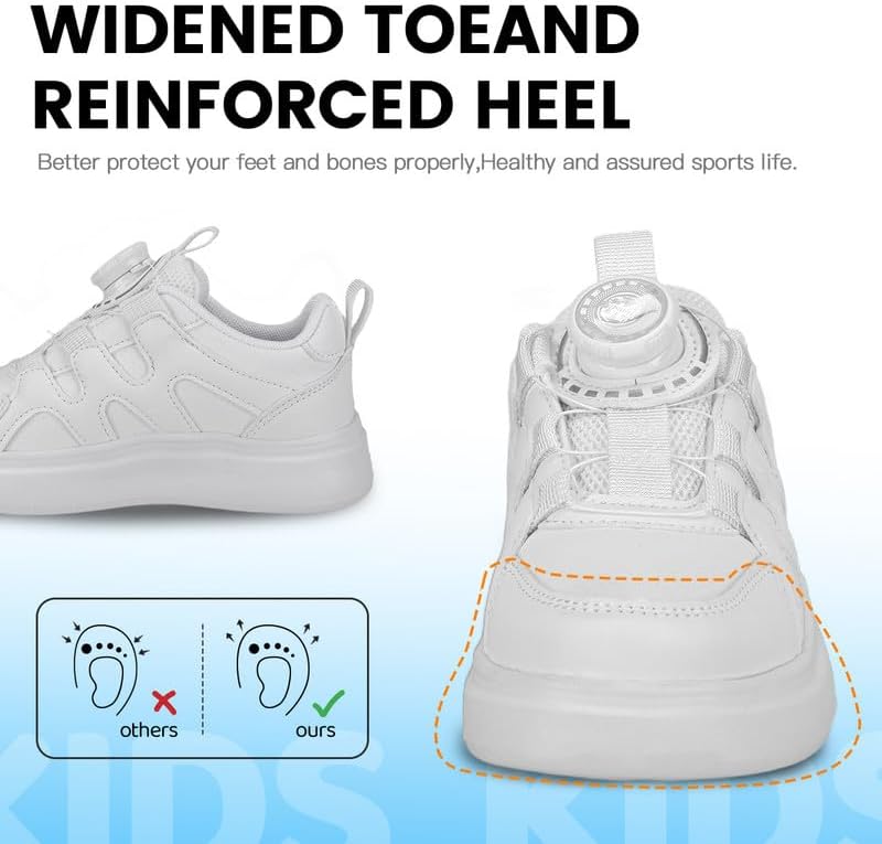 Kids Sneakers with Adjustable Dial Laces - Breathable Running Shoes for Boys Girls, Lightweight No Tie Twist Lace Athletic Shoes for School Sports