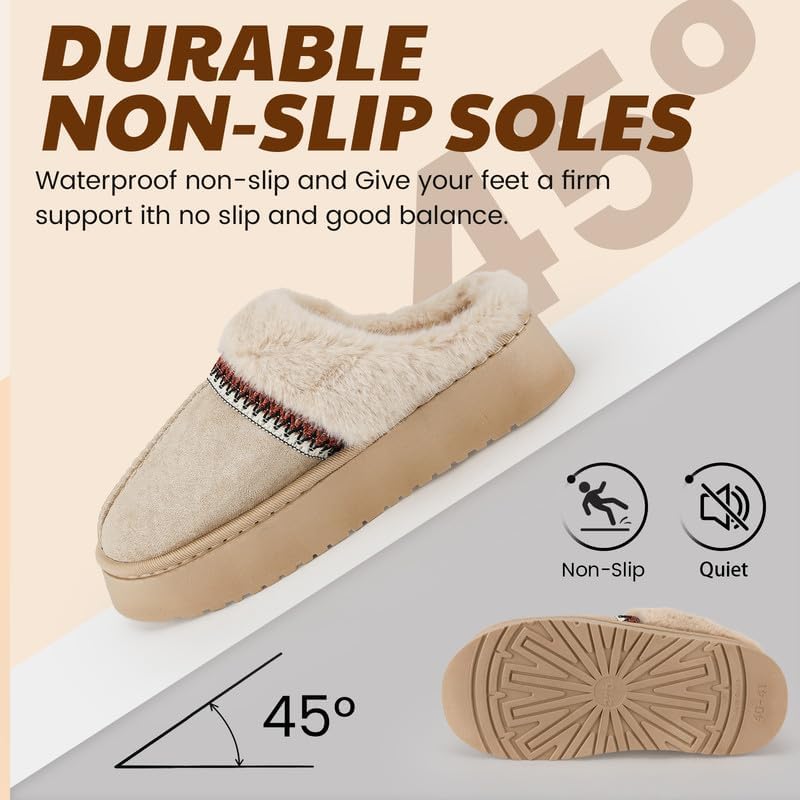 Women’s Fuzzy Slippers, Indoor Plush Faux Fur House Shoes with Memory Foam,Cute Fluffy Home Shoes for Girls & Ladies Cozy Warm Indoor Slip-On Slippers with Non-Slip Sole