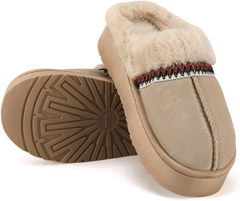 Women’s Fuzzy Slippers, Indoor Plush Faux Fur House Shoes with Memory Foam,Cute Fluffy Home Shoes for Girls & Ladies Cozy Warm Indoor Slip-On Slippers with Non-Slip Sole