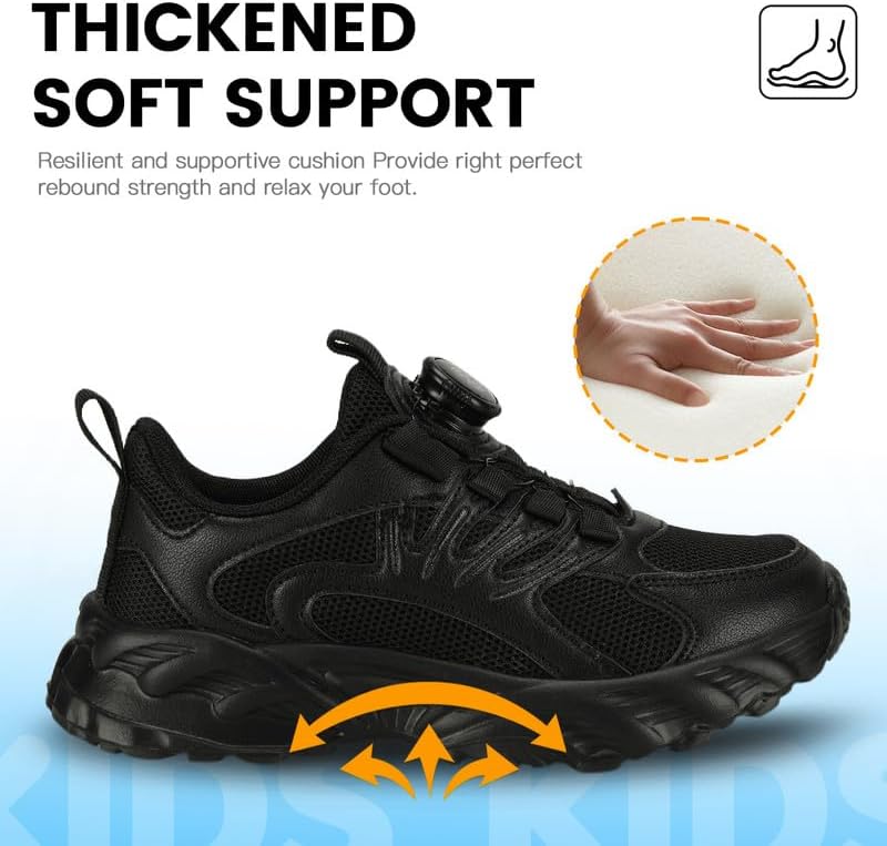 Kids Sneakers with Adjustable Dial Laces - Breathable Running Shoes for Boys Girls, Lightweight No Tie Twist Lace Athletic Shoes for School Sports