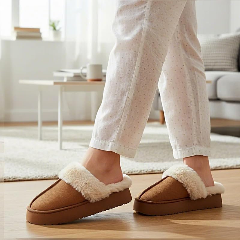 Women’s Fuzzy Slippers, Indoor Plush Faux Fur House Shoes with Memory Foam,Cute Fluffy Home Shoes for Girls & Ladies Cozy Warm Indoor Slip-On Slippers with Non-Slip Sole