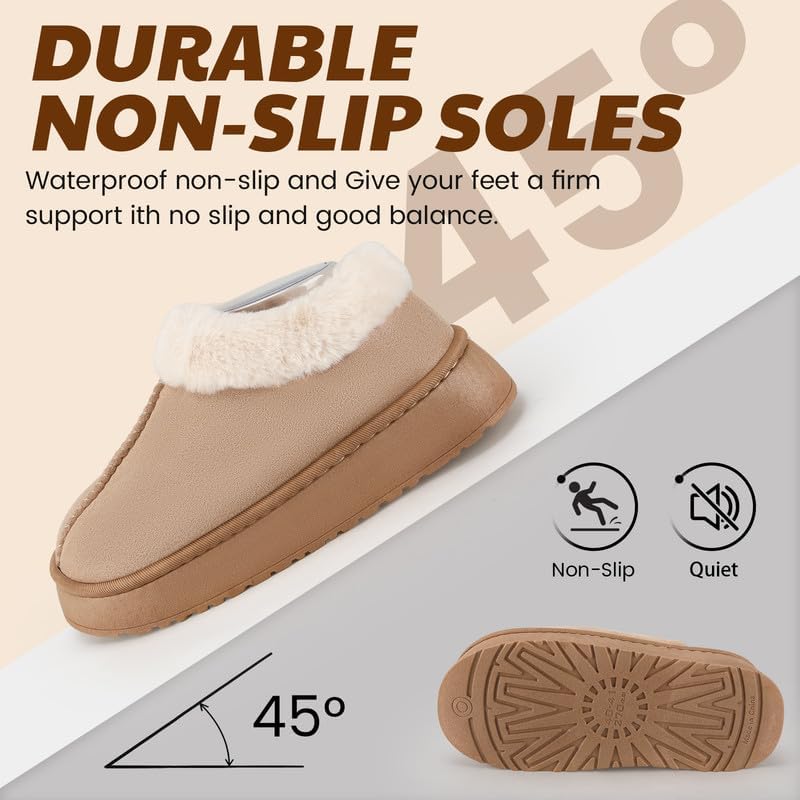 Women’s Fuzzy Winter Slippers, Plush Faux Fur House Shoes with Memory Foam, Cozy Warm Indoor Slip-On Slippers with Non-Slip Sole, Cute Fluffy Home Shoes for Girls & Ladies