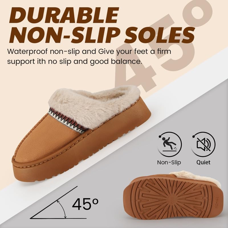 Women’s Fuzzy Slippers, Indoor Plush Faux Fur House Shoes with Memory Foam,Cute Fluffy Home Shoes for Girls & Ladies Cozy Warm Indoor Slip-On Slippers with Non-Slip Sole