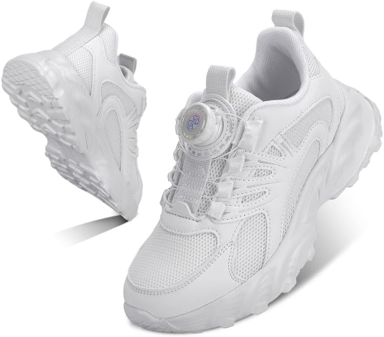 Kids Sneakers with Adjustable Dial Laces - Breathable Running Shoes for Boys Girls, Lightweight No Tie Twist Lace Athletic Shoes for School Sports