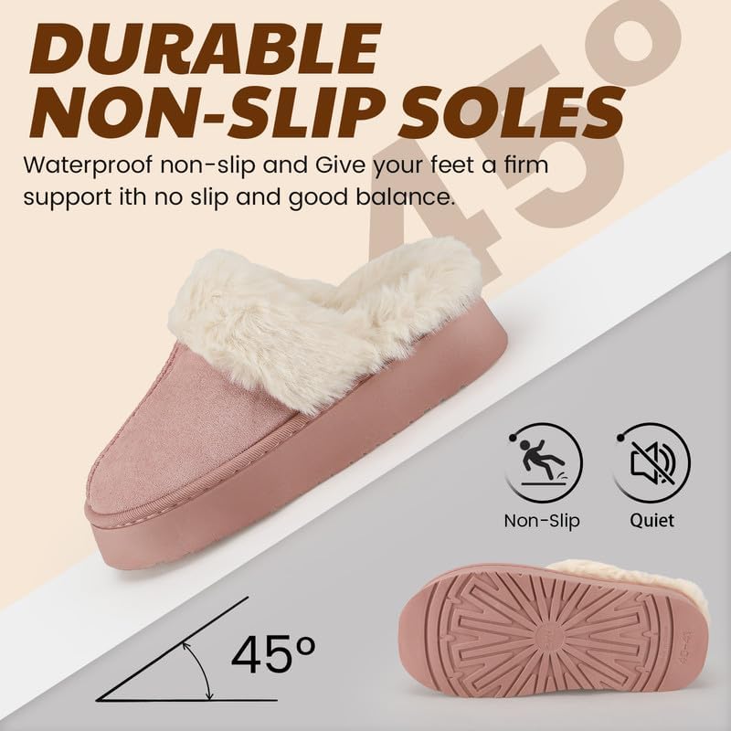 Women’s Fuzzy Slippers, Indoor Plush Faux Fur House Shoes with Memory Foam,Cute Fluffy Home Shoes for Girls & Ladies Cozy Warm Indoor Slip-On Slippers with Non-Slip Sole