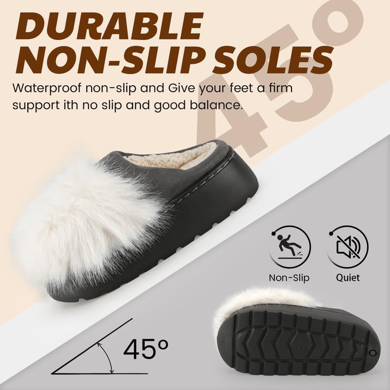 Women's Fuzzy Indoor Slippers, Cozy Plush Winter House Shoes with Memory Foam, Warm Furry Slip-On Slippers for Home, Anti-Skid Sole, Cute Gifts for Girls & Ladies