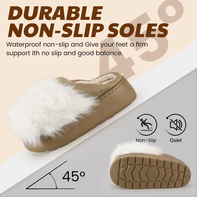 Women's Fuzzy Indoor Slippers, Cozy Plush Winter House Shoes with Memory Foam, Warm Furry Slip-On Slippers for Home, Anti-Skid Sole, Cute Gifts for Girls & Ladies