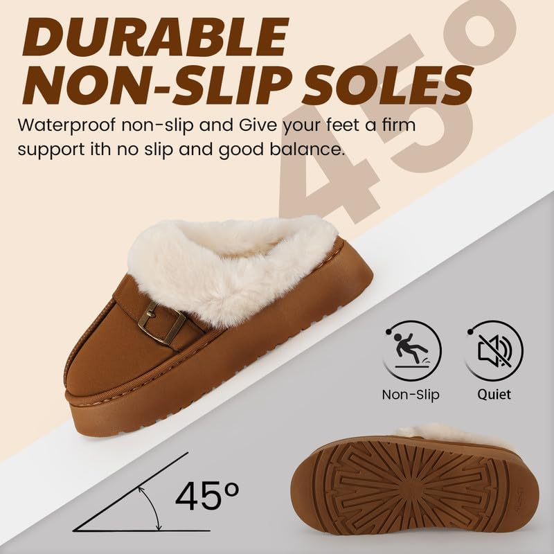 Cozy Women's Flipper Slippers - Plush Faux Fur Indoor/Outdoor Slide Sandals with Durable Sole, Comfort House Shoes for Women
