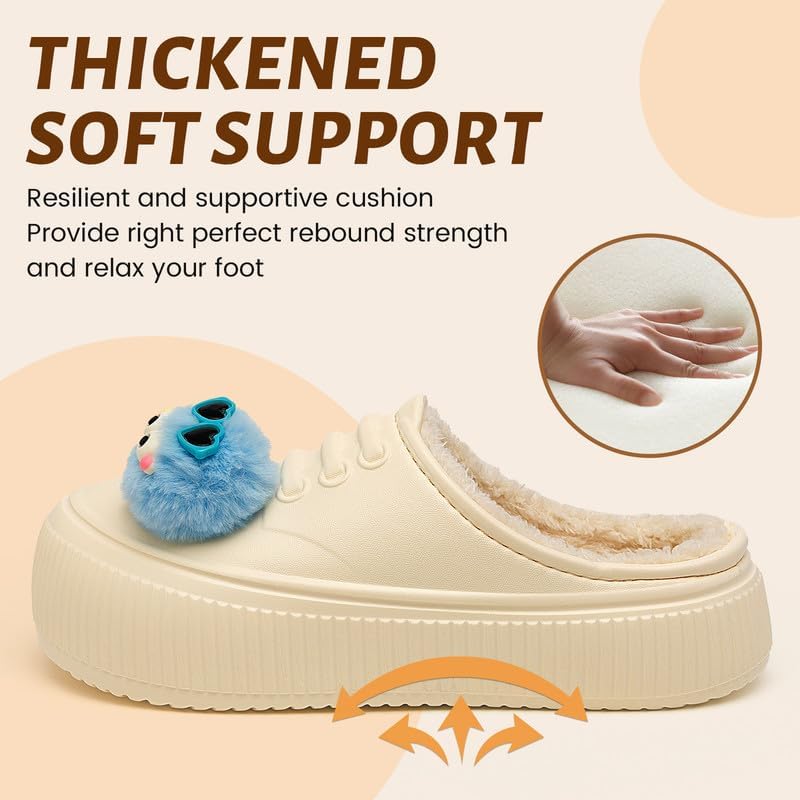 Waterproof Slippers Women Fur Lined Clogs Winter Garden Shoes Warm House Slippers Indoor Outdoor Mules