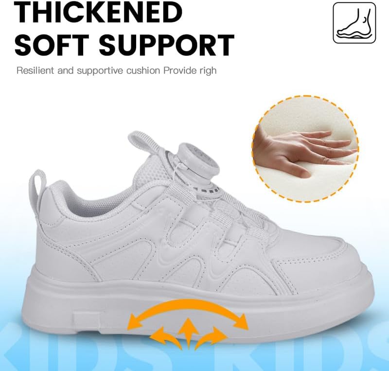 Kids Sneakers with Adjustable Dial Laces - Breathable Running Shoes for Boys Girls, Lightweight No Tie Twist Lace Athletic Shoes for School Sports