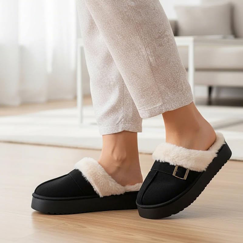 Cozy Women's Flipper Slippers - Plush Faux Fur Indoor/Outdoor Slide Sandals with Durable Sole, Comfort House Shoes for Women