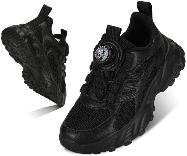 Kids Sneakers with Adjustable Dial Laces - Breathable Running Shoes for Boys Girls, Lightweight No Tie Twist Lace Athletic Shoes for School Sports
