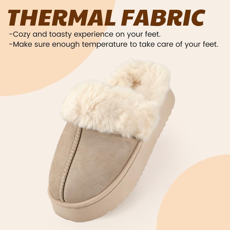 Women’s Fuzzy Slippers, Indoor Plush Faux Fur House Shoes with Memory Foam,Cute Fluffy Home Shoes for Girls & Ladies Cozy Warm Indoor Slip-On Slippers with Non-Slip Sole