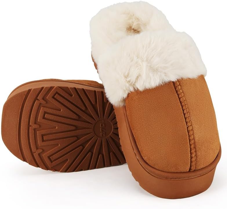 Women’s Fuzzy Slippers, Indoor Plush Faux Fur House Shoes with Memory Foam,Cute Fluffy Home Shoes for Girls & Ladies Cozy Warm Indoor Slip-On Slippers with Non-Slip Sole