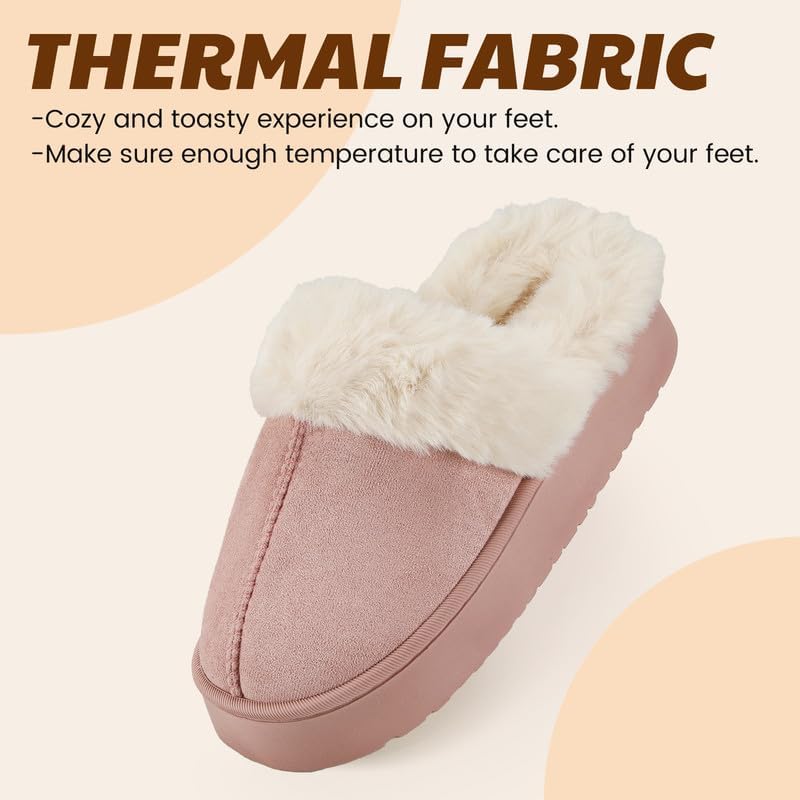 Women’s Fuzzy Slippers, Indoor Plush Faux Fur House Shoes with Memory Foam,Cute Fluffy Home Shoes for Girls & Ladies Cozy Warm Indoor Slip-On Slippers with Non-Slip Sole