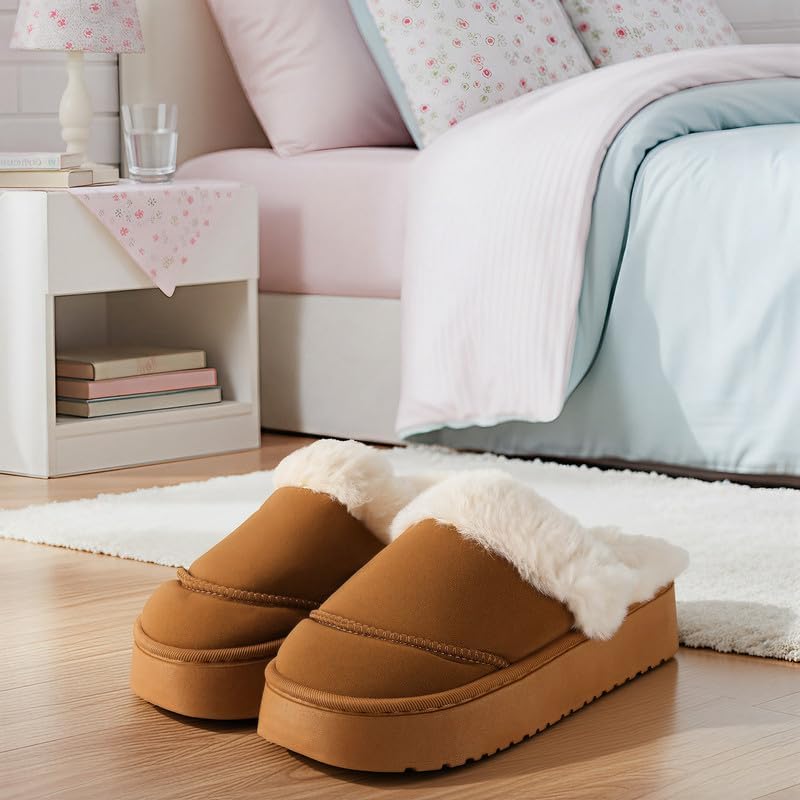 Cozy Women's Flipper Slippers - Plush Faux Fur Indoor/Outdoor Slide Sandals with Durable Sole, Comfort House Shoes for Women