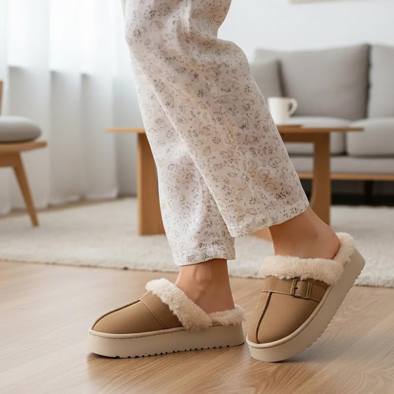 Cozy Women's Flipper Slippers - Plush Faux Fur Indoor/Outdoor Slide Sandals with Durable Sole, Comfort House Shoes for Women