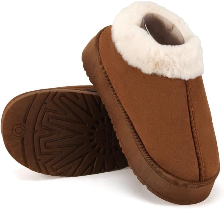 Women’s Fuzzy Winter Slippers, Plush Faux Fur House Shoes with Memory Foam, Cozy Warm Indoor Slip-On Slippers with Non-Slip Sole, Cute Fluffy Home Shoes for Girls & Ladies