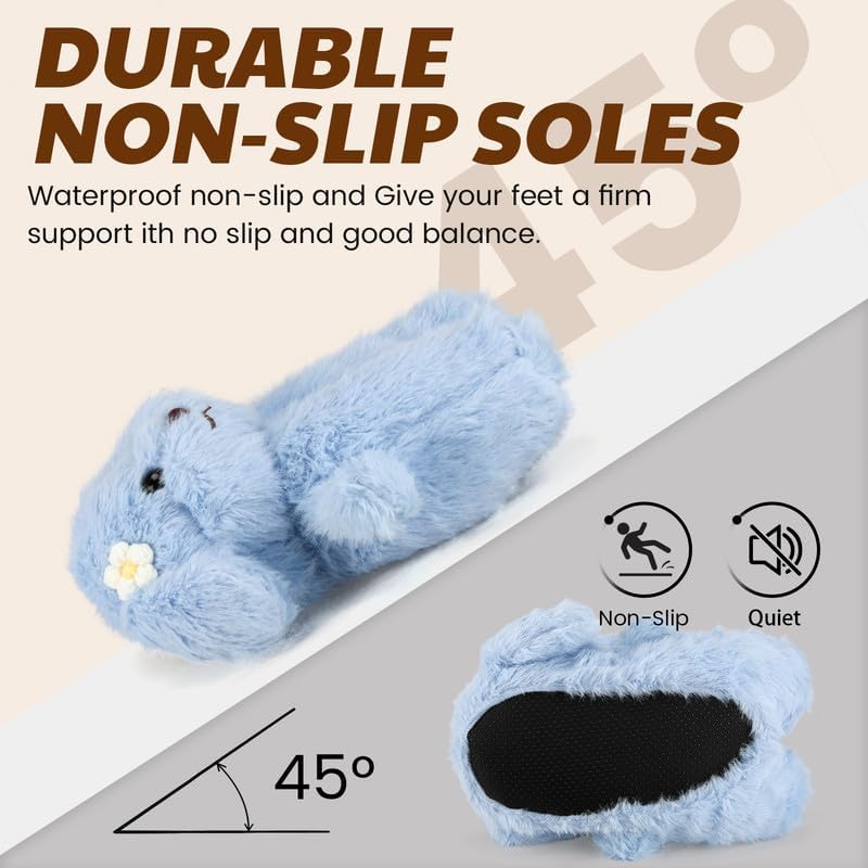 Funny Cartoon Plush Slippers for Adults – Warm Fleece Memory Foam Indoor Shoes, Soft Cozy House Slippers with Non-Slip Sole for Women