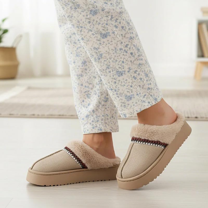 Women’s Fuzzy Slippers, Indoor Plush Faux Fur House Shoes with Memory Foam,Cute Fluffy Home Shoes for Girls & Ladies Cozy Warm Indoor Slip-On Slippers with Non-Slip Sole