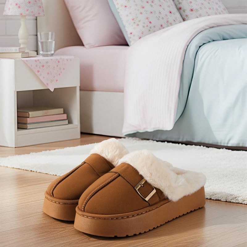 Cozy Women's Flipper Slippers - Plush Faux Fur Indoor/Outdoor Slide Sandals with Durable Sole, Comfort House Shoes for Women