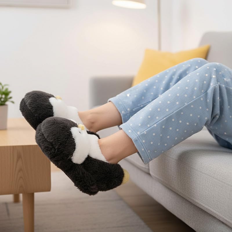 Funny Cartoon Plush Slippers for Adults – Warm Fleece Memory Foam Indoor Shoes, Soft Cozy House Slippers with Non-Slip Sole for Women